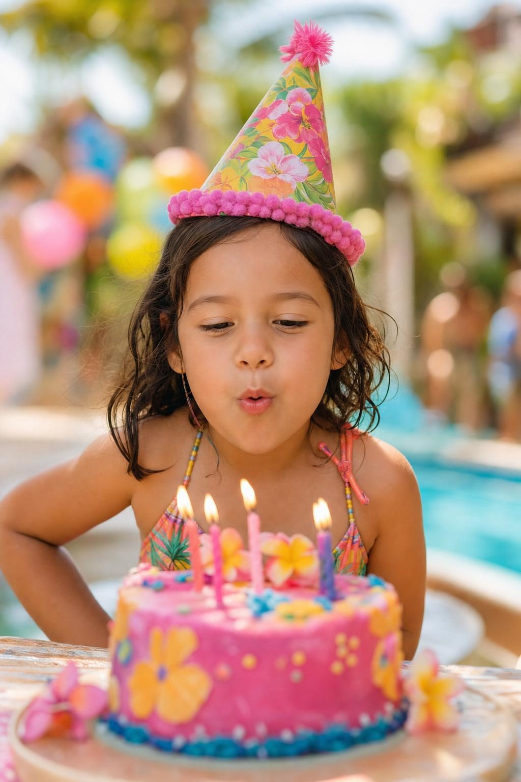 Birthday girl blowing candles