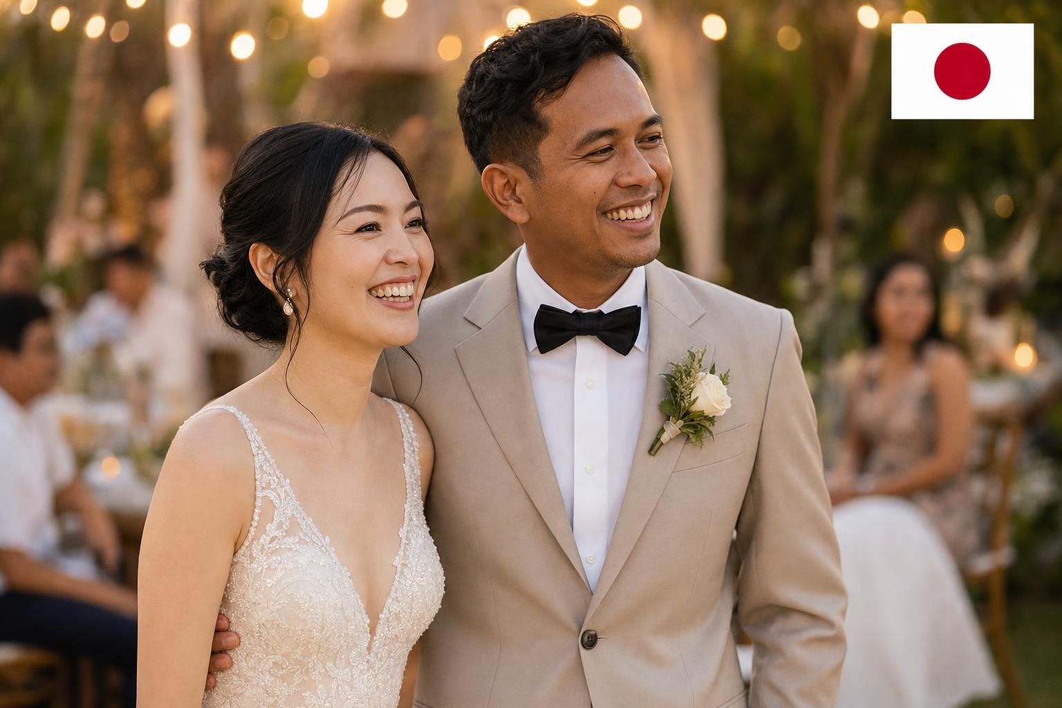 An Japanese and Indonesian couple at their Bali wedding